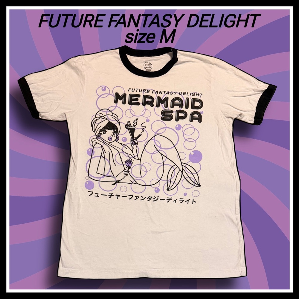 FUTURE FANTASY DELIGHT Mermaid Spa white shirt sleeve graphic TSHIRT size M